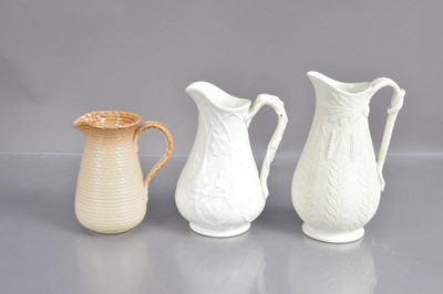 Lot 533 - Three pottery jugs including a Victorian 'William Brownfield' fern pattern example