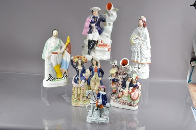 Lot 550 - Six Staffordshire flat back figurines