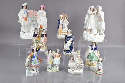 Lot 553 - Ten Staffordshire flat-back  figure groups