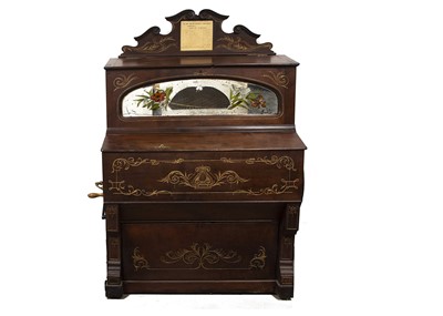 Lot 24 - A rare Penny in the Slot clockwork barrel piano circa 1890
