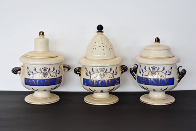 Lot 127 - Three Royal Pharmaceutical Society ceramic Pharmacists Apothecary Jars and Covers