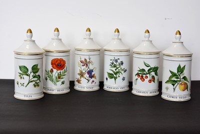 Lot 135 - A group of six Limoges 'Warin' Apothecary Lidded Jars