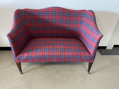 Lot 367 - A two seater tartan fabric upholstered sofa