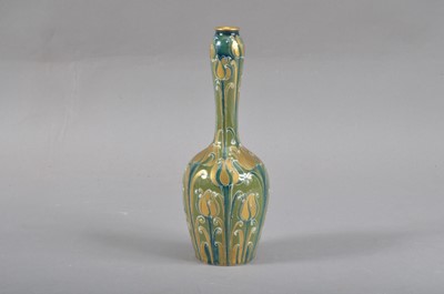 Lot 29 - A James Macintyre & Co. green and gold Florian ware bottle neck vase