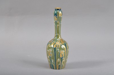Lot 29 - A James Macintyre & Co. green and gold Florian ware bottle neck vase