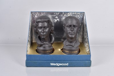 Lot 153 - A pair  Wedgwood Royal Silver Wedding Black Basalt busts