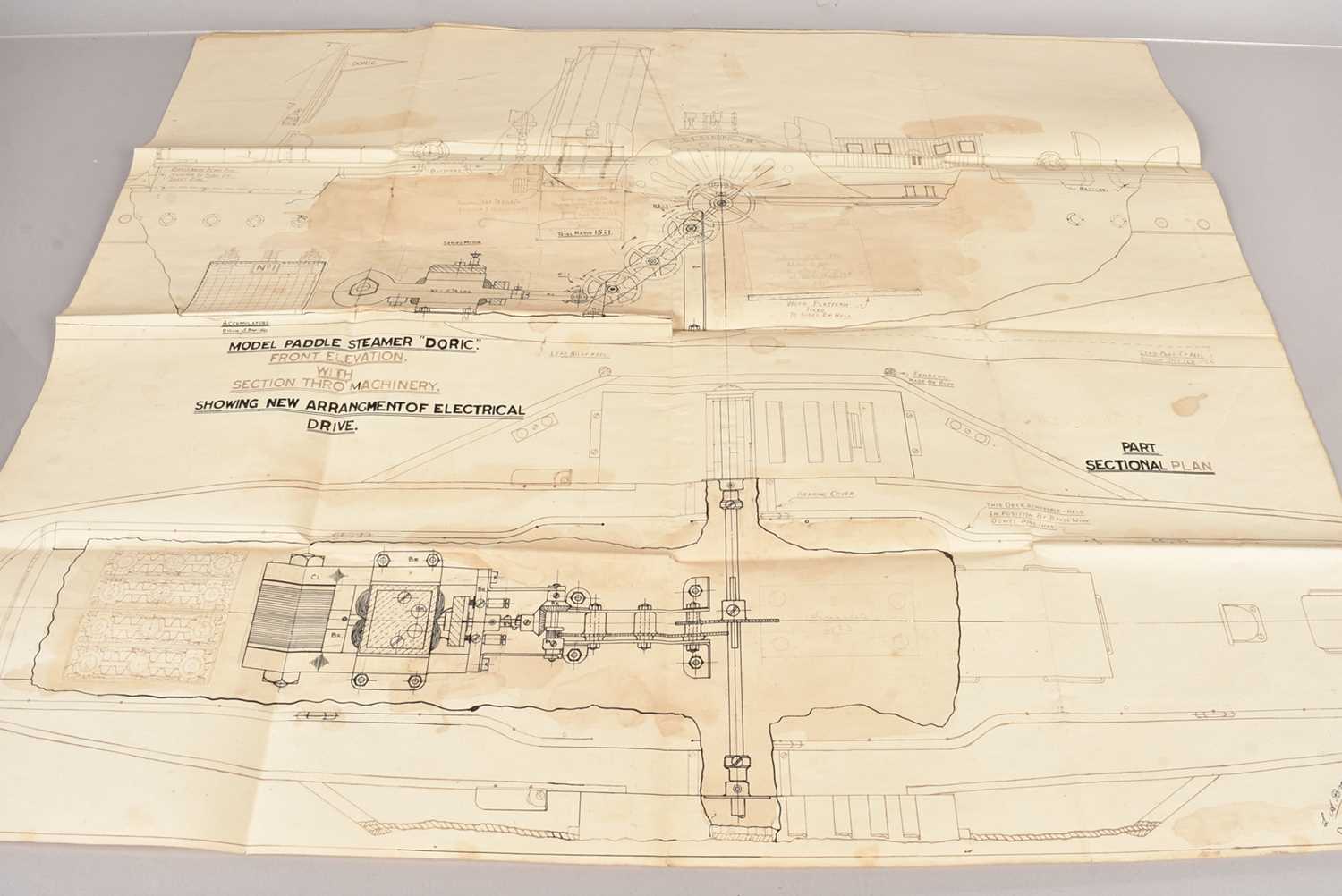 Lot 597 - A Full Size Scale Drawing of the General Arrangement of the Model Paddle Steamer 'Doric'