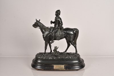 Lot 667 - Etienne-Desire Loiseau - A spelter figure of a Mounted Officer on Horseback