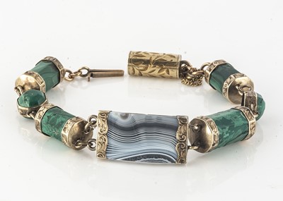 Lot 105 - A 19th Century malachite, agate and yellow metal bracelet