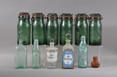 Lot 82 - Six green glass La Lorraine storage jars