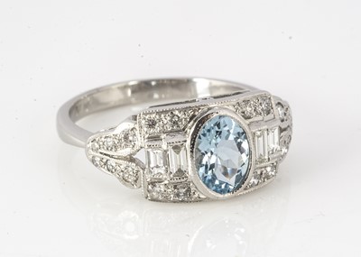 Lot 164 - A platinum Art Deco style aquamarine and diamond dress ring