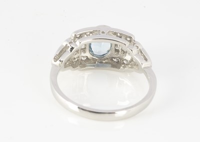 Lot 164 - A platinum Art Deco style aquamarine and diamond dress ring