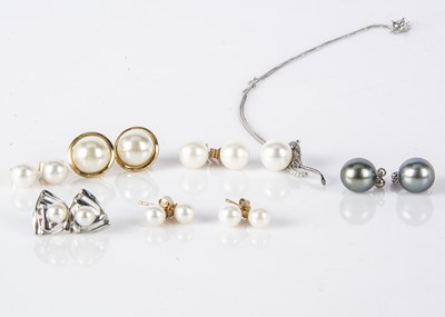 Lot 170 - A collection of cultured pearl necklaces and ear studs