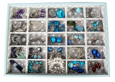 Lot 6 - A large collection of drop, stud, gem and paste set earrings