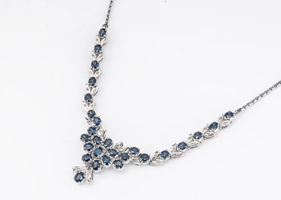 Lot 43 - An Indian white 18k marked sapphire and diamond necklace