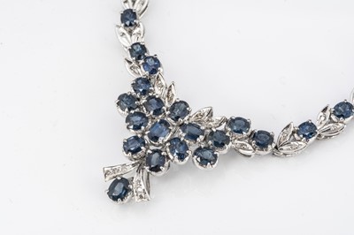 Lot 43 - An Indian white 18k marked sapphire and diamond necklace