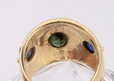 Lot 47 - A continental 18ct gold tourmaline and sapphire dress ring