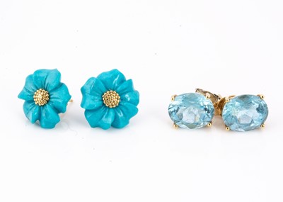 Lot 50 - Two pairs of yellow metal and gem set earrings