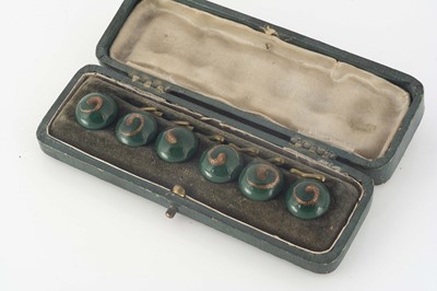 Lot 176 - A set of six Art Deco green glass and aventurine inclusion buttons