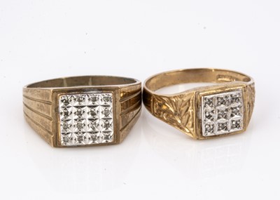 Lot 85 - Two 9ct gold diamond tablet signet rings