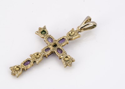 Lot 96 - A silver gilt amethyst and diamond cross pendant