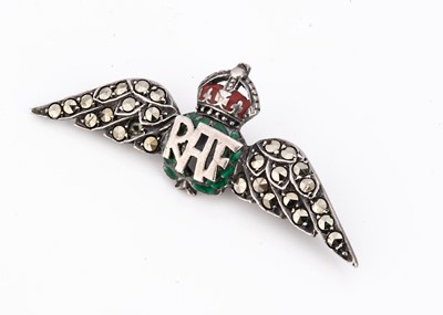 Lot 101 - An early 20th Century silver, marcasite and enamel RAF sweetheart brooch