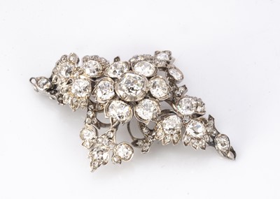 Lot 165 - A late 19th and early 20th century  navette shaped diamond cluster brooch