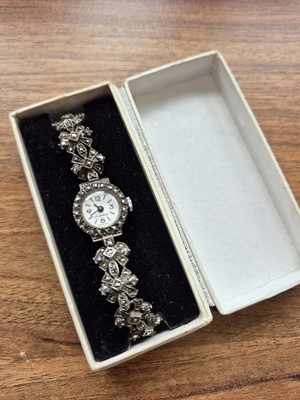 Lot 193 - An Art Deco style marcasite cocktail watch