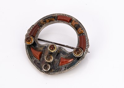 Lot 213 - A Victorian Scottish silver, hardstone and Citrine circular 'Plaid' brooch