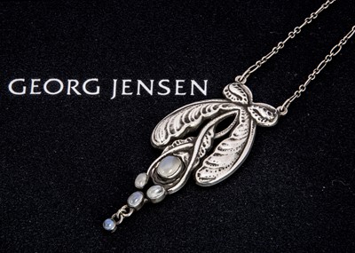 Lot 265 - An early 20th century Georg Jensen no 3 silver moonstone pendant