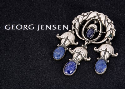 Lot 276 - A Georg Jensen 'Master brooch' silver and lapis no. 95
