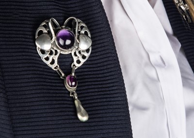 Lot 277 - Early 20th century Georg Jensen silver amethyst Art Nouveau pendant/pin brooch, No.2