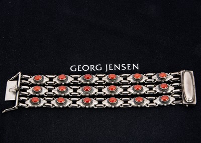 Lot 281 - An early 20th century Georg Jensen coral three strand bracelet no. 15