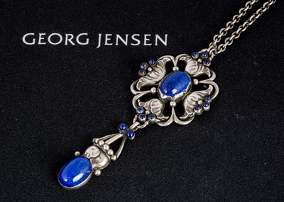 Lot 283 - Georg Jensen silver and lapis pendant and chain no.40