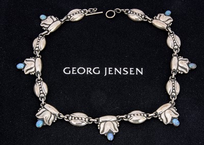 Lot 284 - An early Georg Jensen silver and opal necklace no.3