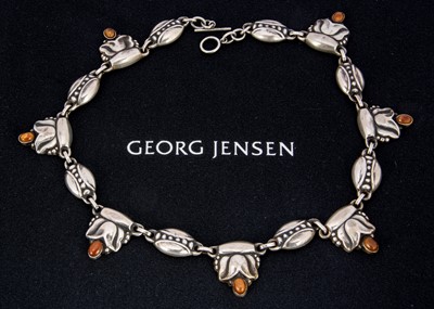 Lot 287 - A early Georg Jensen silver and amber fringe necklace no. 3