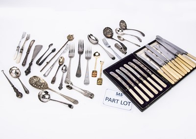 Lot 408 - A small collection of silver and silver plated cutlery and other items