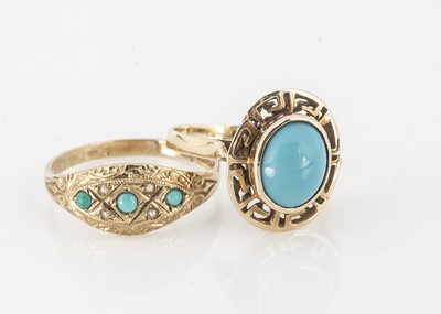 Lot 214 - A 9ct gold turquoise and seed pearl dress ring