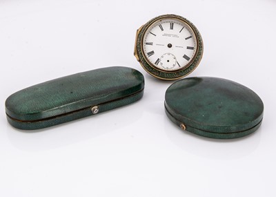 Lot 493 - Two Georgian green boxes and a Victorian shagreen cased pocket watch