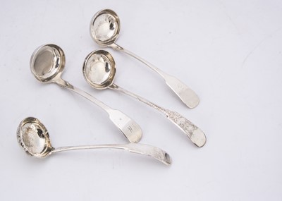 Lot 503 - Four Georgian and later silver sauce or toddy ladles