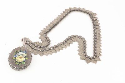Lot 224 - A Victorian silver and enamel locket and chain