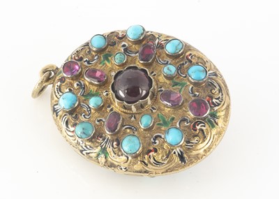 Lot 234 - A 19th Century Austro Hungarian silver gilt enamel, garnet and turquoise locket