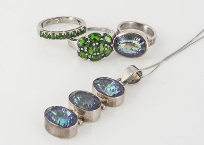 Lot 238 - A collection of silver gem set pendants and rings
