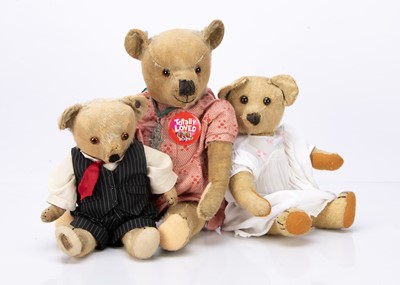 Lot 330 - Three worn teddy bears