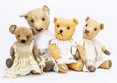 Lot 339 - Four British teddy bears all in vintage clothes