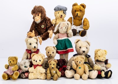 Lot 351 - Thirteen small continental teddy bears and soft toys