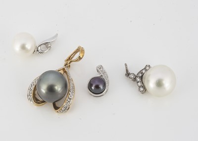 Lot 250 - Four diamond and cultured pearl pendants