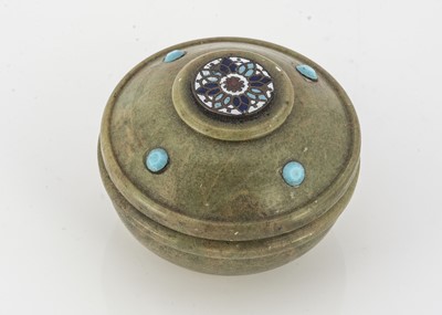 Lot 251 - An early 20th Century green jasper enamel and turquoise bowl and cover