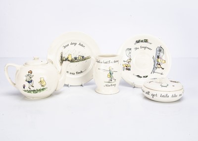 Lot 395 - A rare Ashtead Potters Ltd Epsom A.A. Milne Christopher Robin nursery tea set