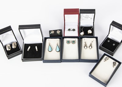 Lot 260 - Ten pairs of silver and gem set earrings